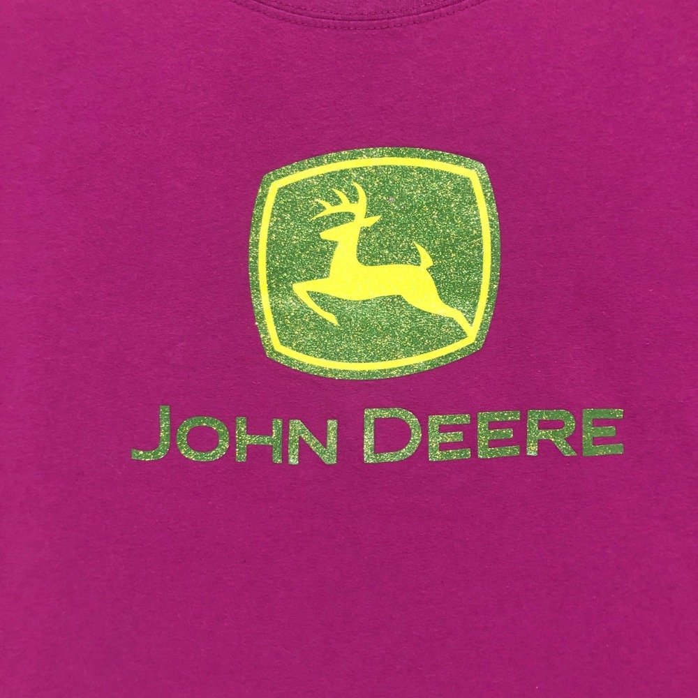 John Deere Women's T Shirt Pink Glitter Logo Short Sleeve Size M - Picture 3 of 9